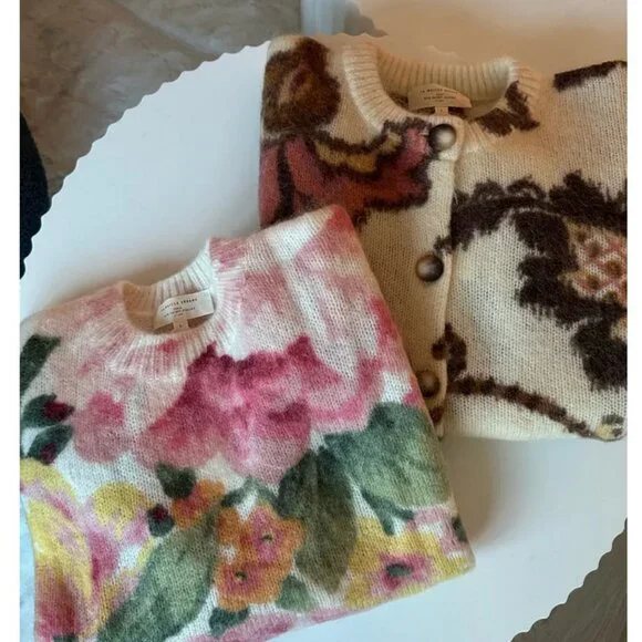 BEST Sezane Manea Cardigan XS/S/M Merveille Print Mohair Sweater Knit French - Picture 3 of 13